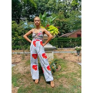Reworked Red Floral Checkered Pants (Large/XL)